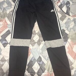 Adidas Mens Black Joggers with Gray Stripes